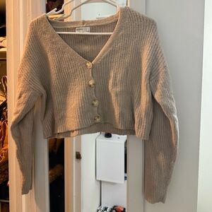 Bershka Cream/Beige Cropped Brown Cardigan